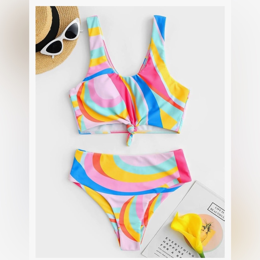 ZAFUL Women's High Waisted Bikini Scoop Neck Swimsuit Two Pieces Bathing Suit